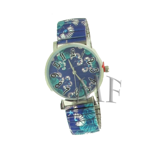 montre bracelet extensible Hawai bleu et fleurs des iles